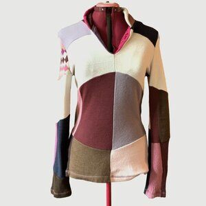 MYCO ANNA - Vintage-Mix fabric sweater recycle fabric Pink purple cream - Medium